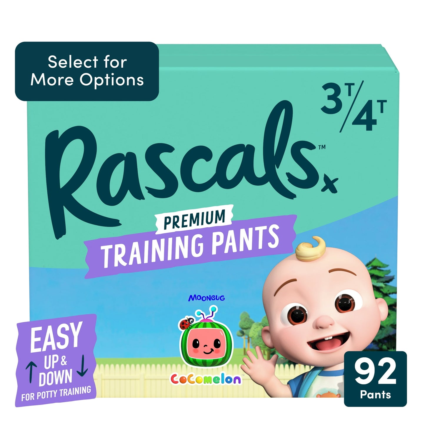 A package of premium training pants featuring a cartoon baby 3T-4T, 92 count