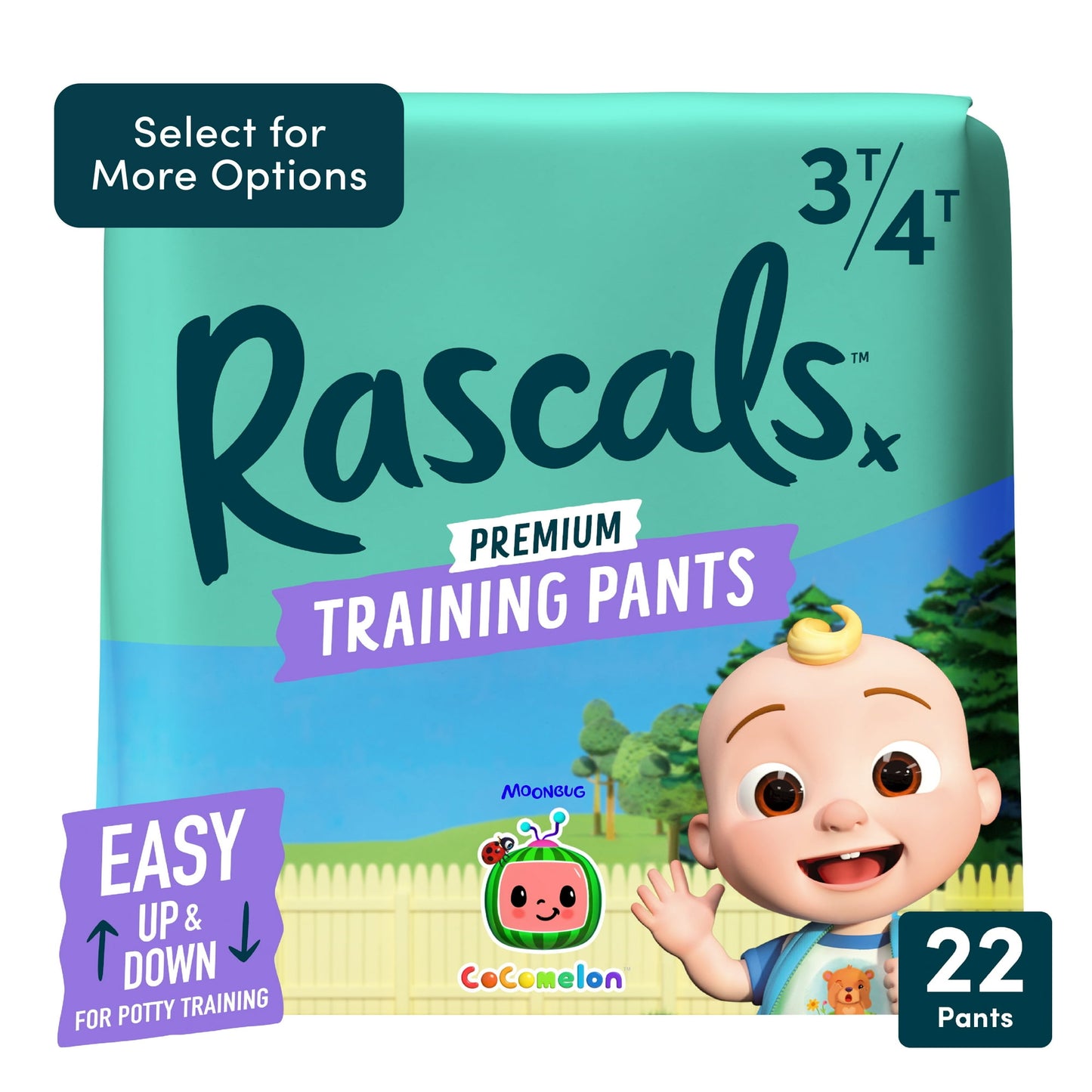 A package of premium training pants featuring a cartoon baby 3T-4T, 22 count