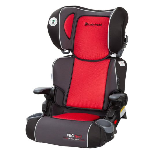 Red and black car seat on a white background