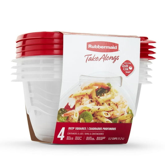 Rubbermaid TakeAlongs 5.2 Cup Deep Square Food Storage Container, Set of 4