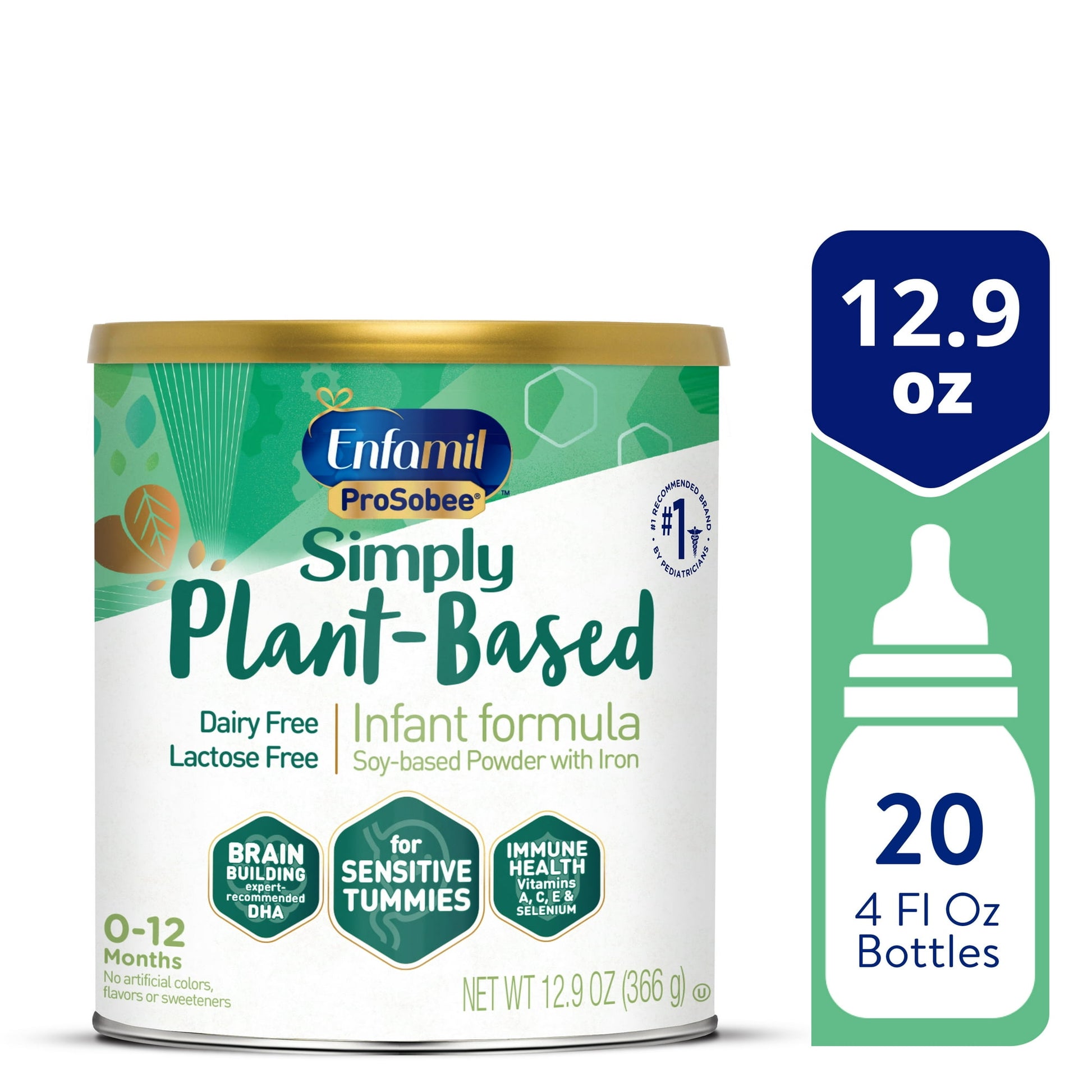 Simply Plant-Based infant formula can with packaging details on a white background