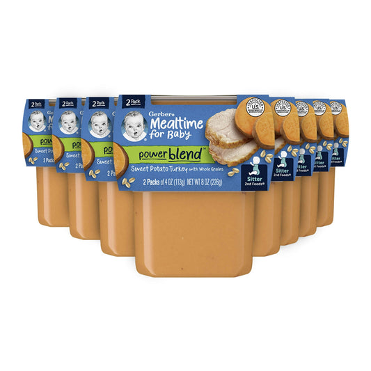Sweet potato and turkey with whole grains – 16-pack of 4 oz baby food tubs for nutritious stage 2 meals.