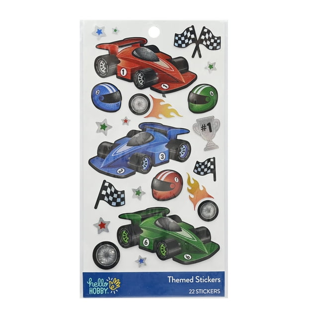 Hello Hobby Multicolor Race Car Themed Stickers, 22 Count