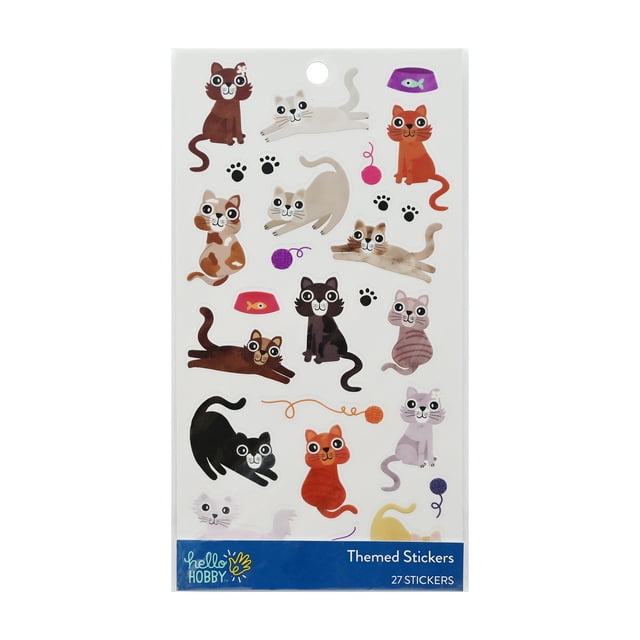 Hello Hobby Multicolor Cats Themed Stickers, 27 Count