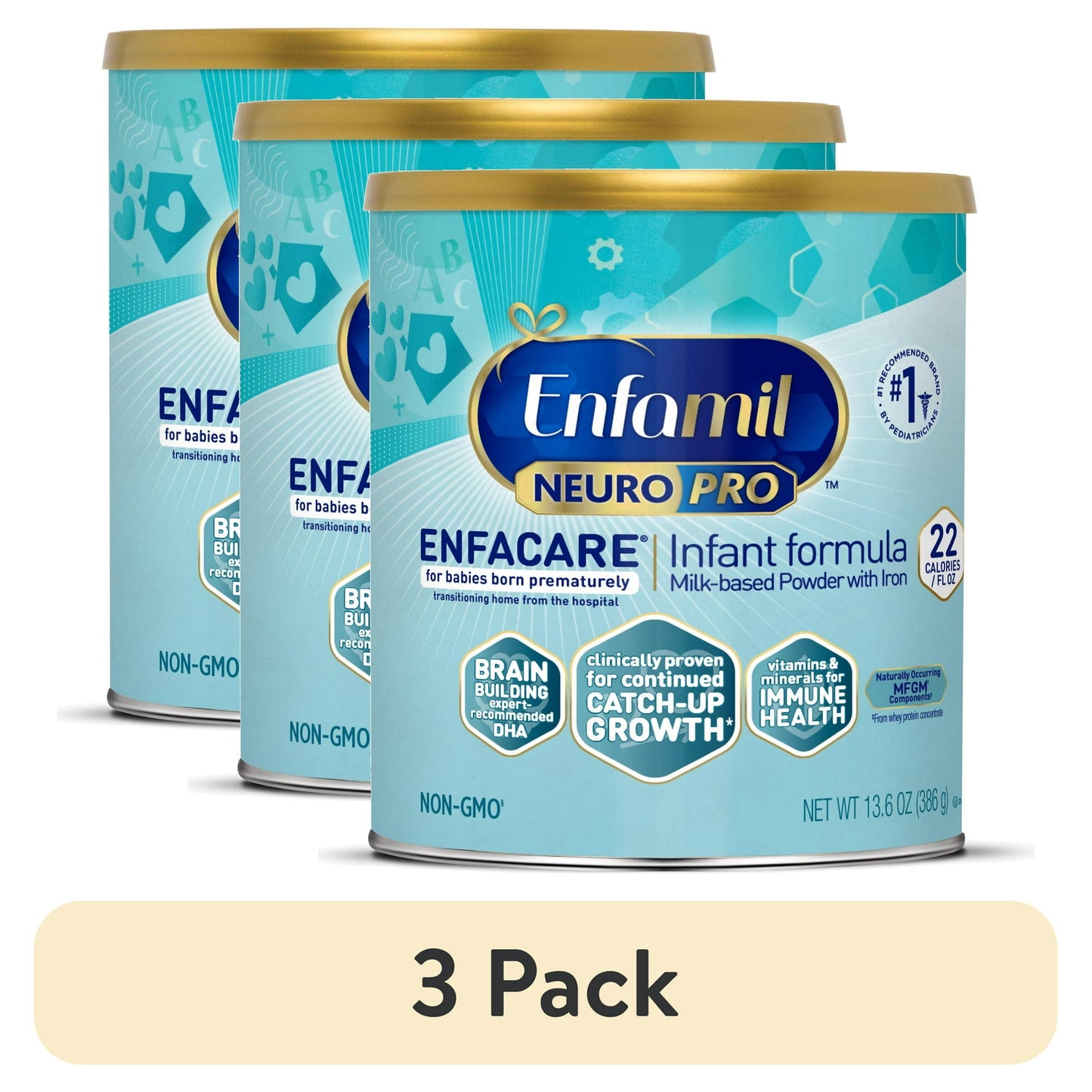 Three cans of infant formula on a white background