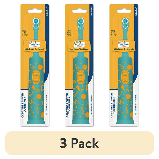 Three packages of Kids' power toothbrushes with a beige banner indicating '3 Pack'.