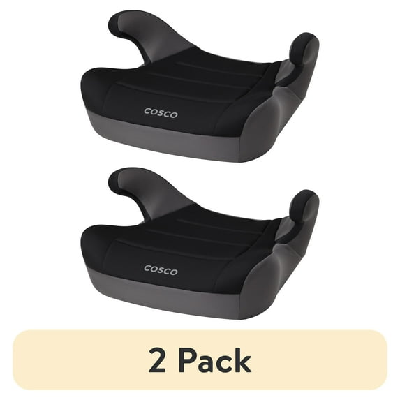 Two black car seat boosters on a white background with '2 Pack' label.