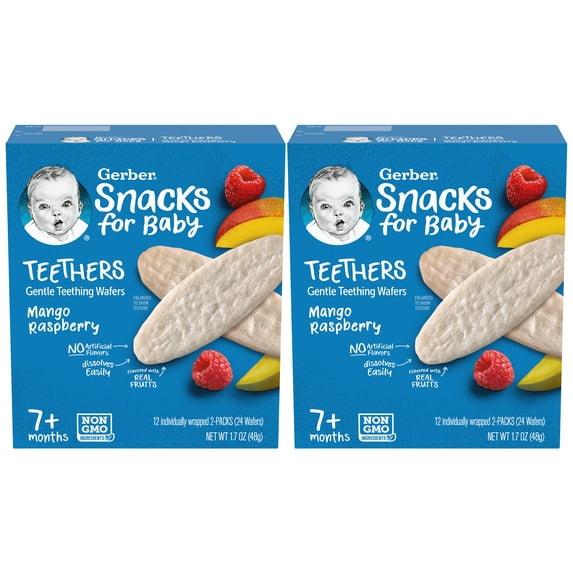 Two boxes of Snacks for Baby Teething Wafers on a white background