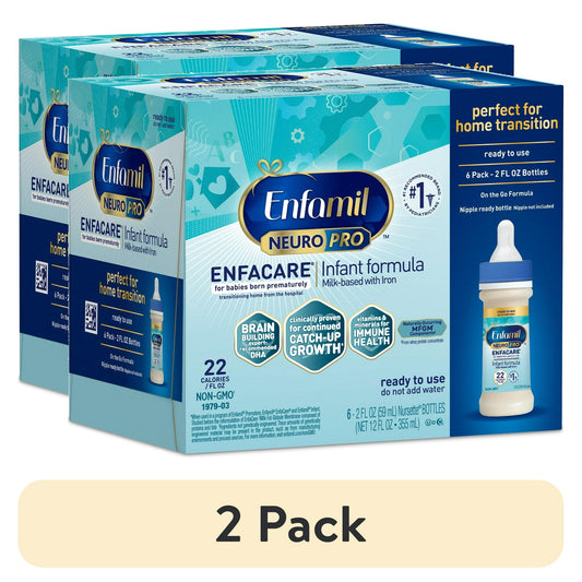 Two boxes of infant formula with a beige banner indicating '2 Pack' on a white background.