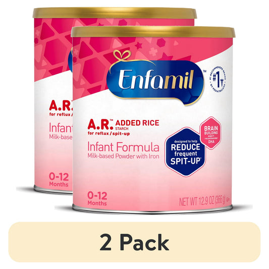 Two cans of Added Rice Infant Formula on a white background