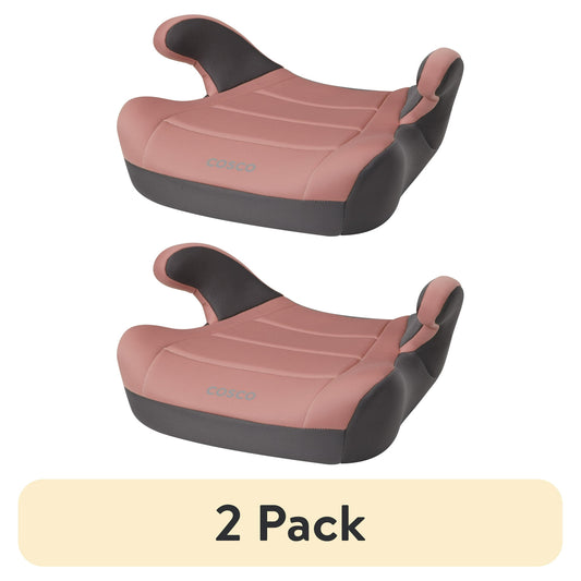 Two pink and black car seat boosters with a '2 Pack' label on a white background