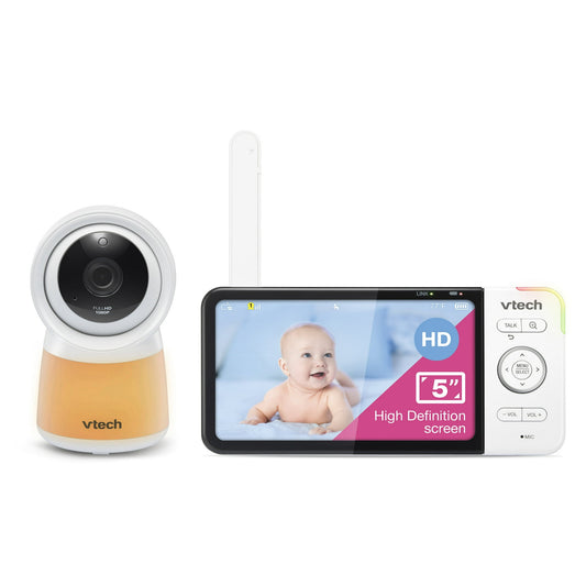 A baby monitor system with a camera unit and a parent unit displaying a baby