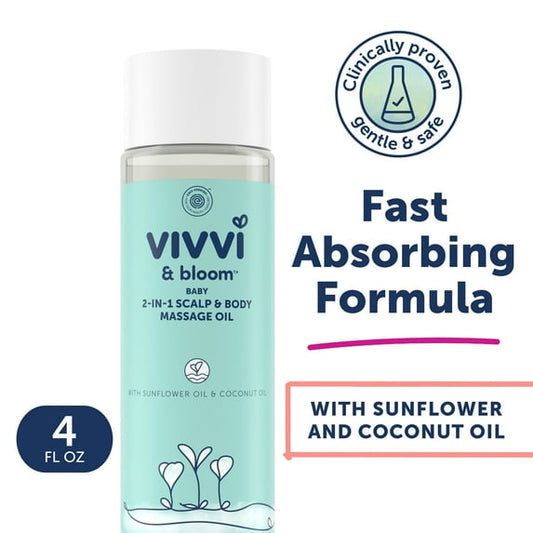 Vivvi & Bloom Gentle 2-in-1 Baby Scalp & Body Massage Oil for Cradle Cap Relief, 4 oz