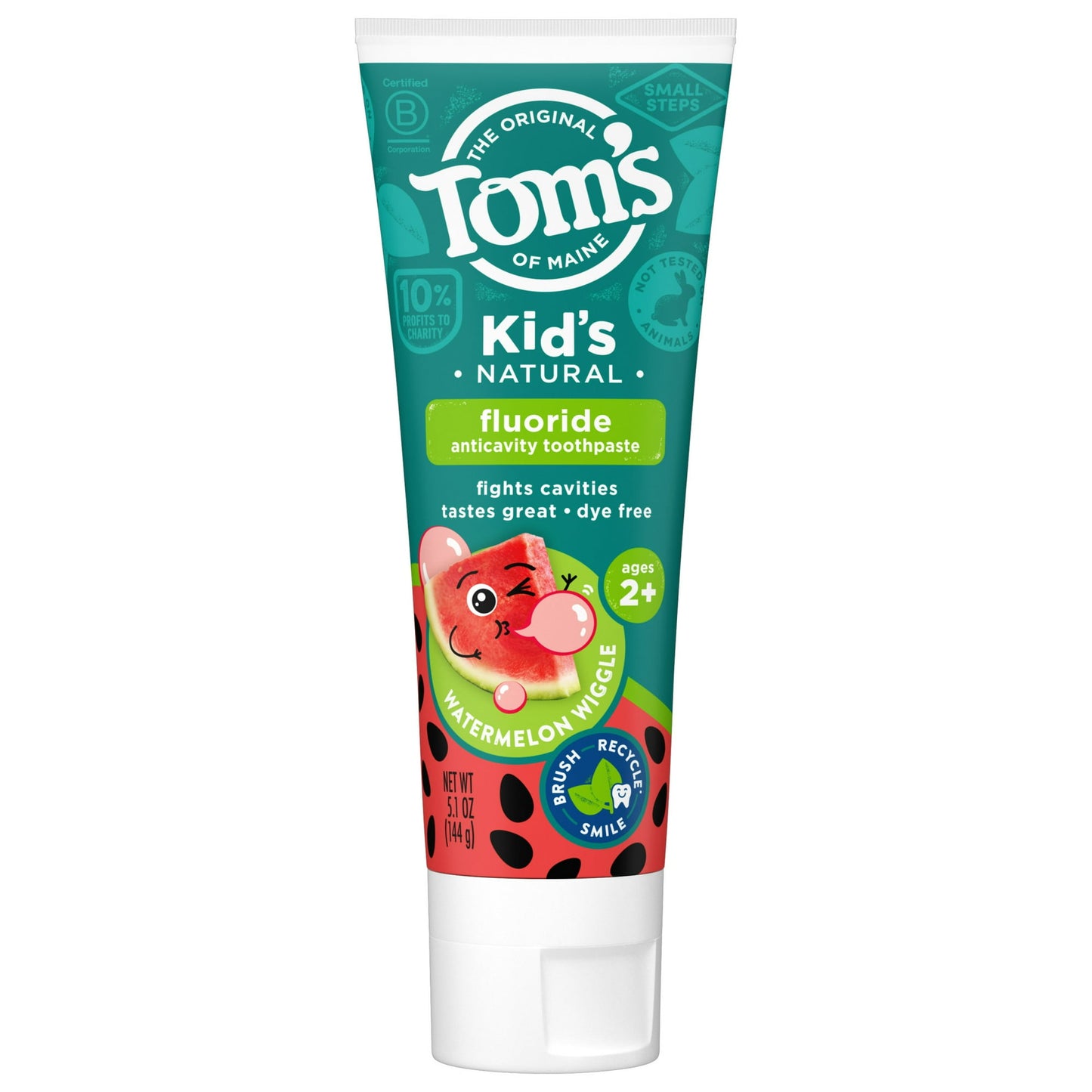 Watermelon-flavored kids’ toothpaste with fluoride – 5.1 oz tube