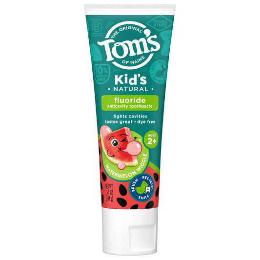 Watermelon-flavored kids’ toothpaste with fluoride – 5.1 oz tube