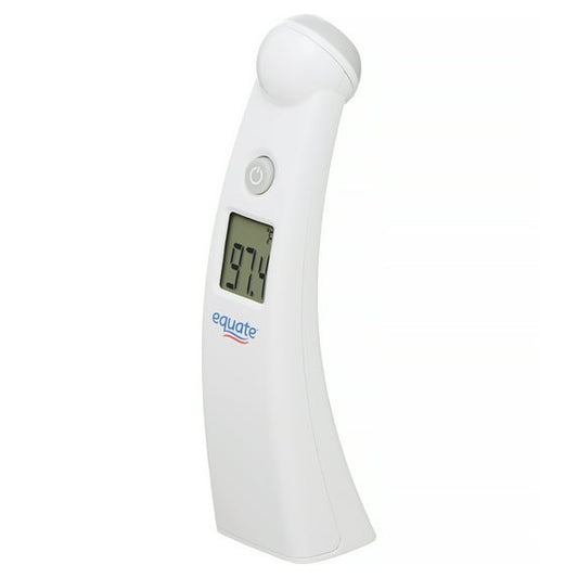 White digital thermometer with digital display on a white background