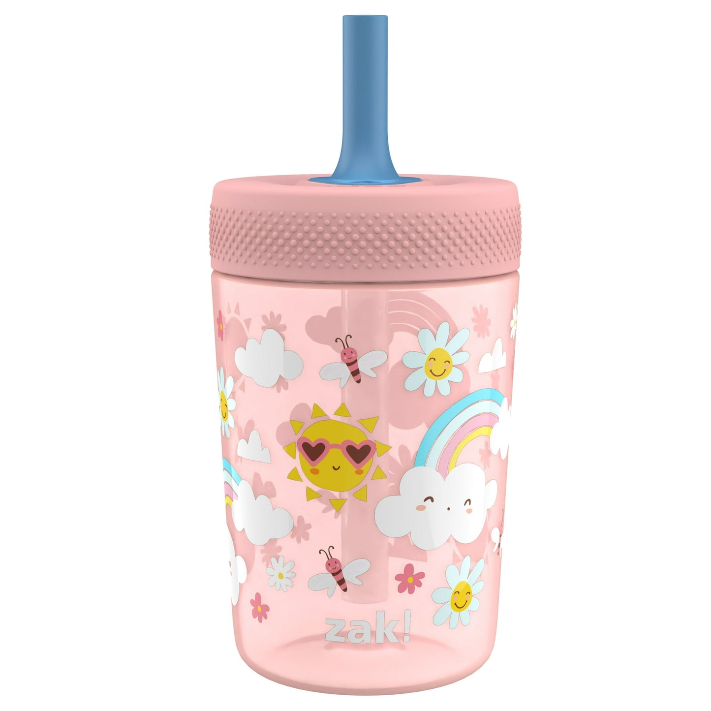 Zak Designs Tumbler, Soft Straw Tumbler for Toddlers, 12oz, Leak-Proof, Easy to Hold, Sunshine and Rainbows
