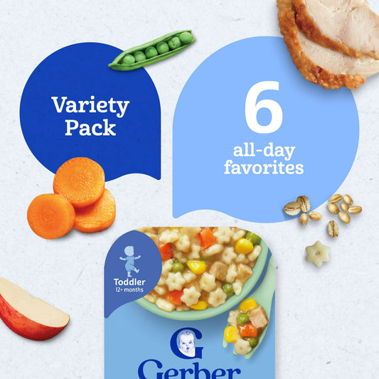 Gerber Toddler Food Variety 6 Pack, All Day Favorites, Breakfast, Lunch & Dinner 2.14 lb.
