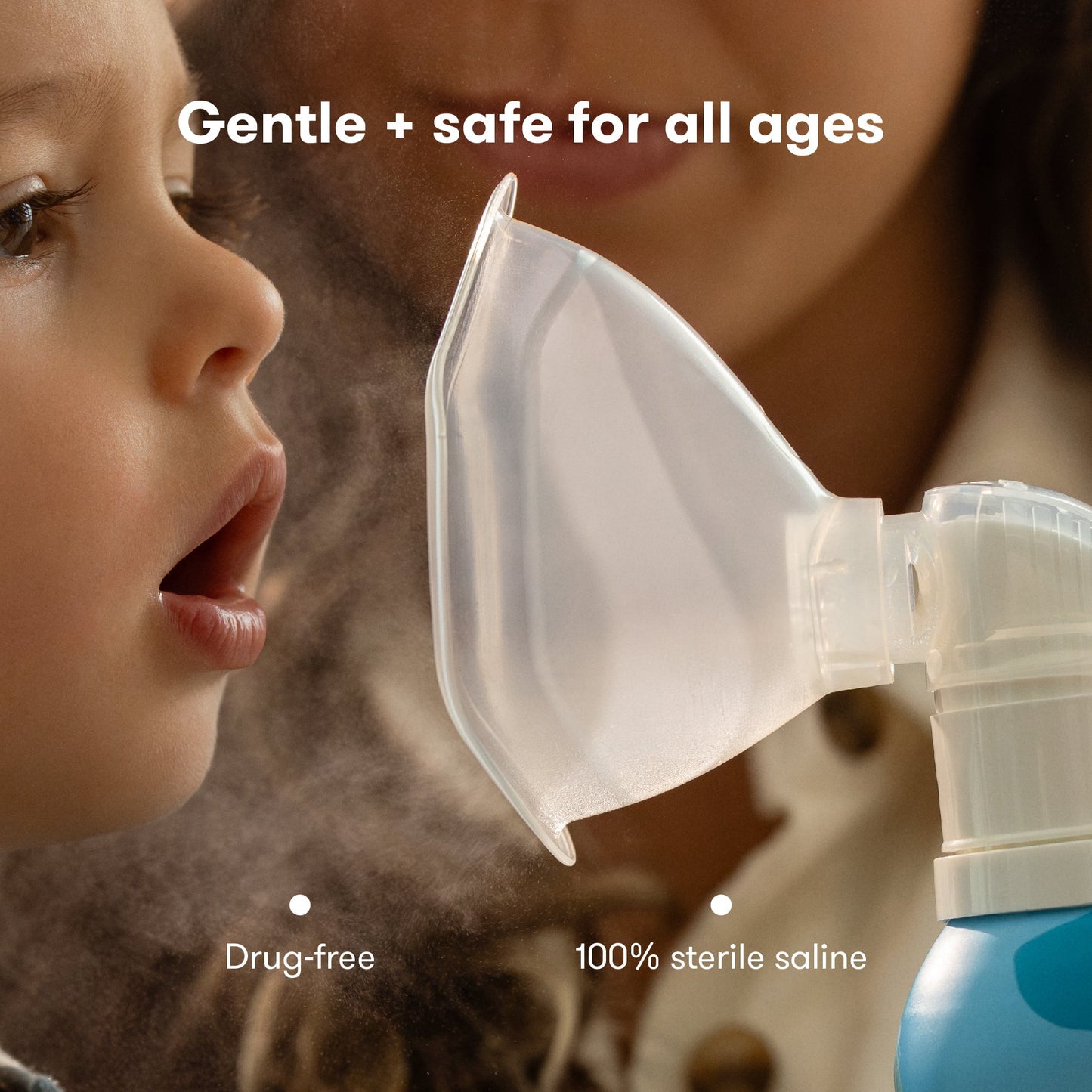 Image displaying a baby with text and a gentle relief product made to support comfort and wellness during flu