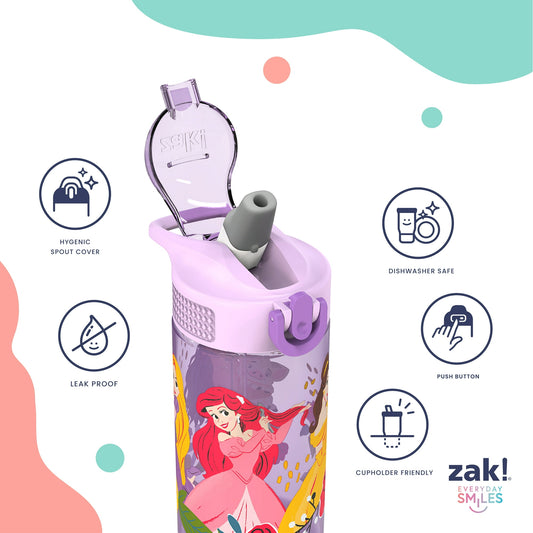 Zak Designs Kids Straw Water Bottle, Durable Plastic Park Bottle with Easy-Open Locking Spout Cover for Travel, Built in Carry Handle