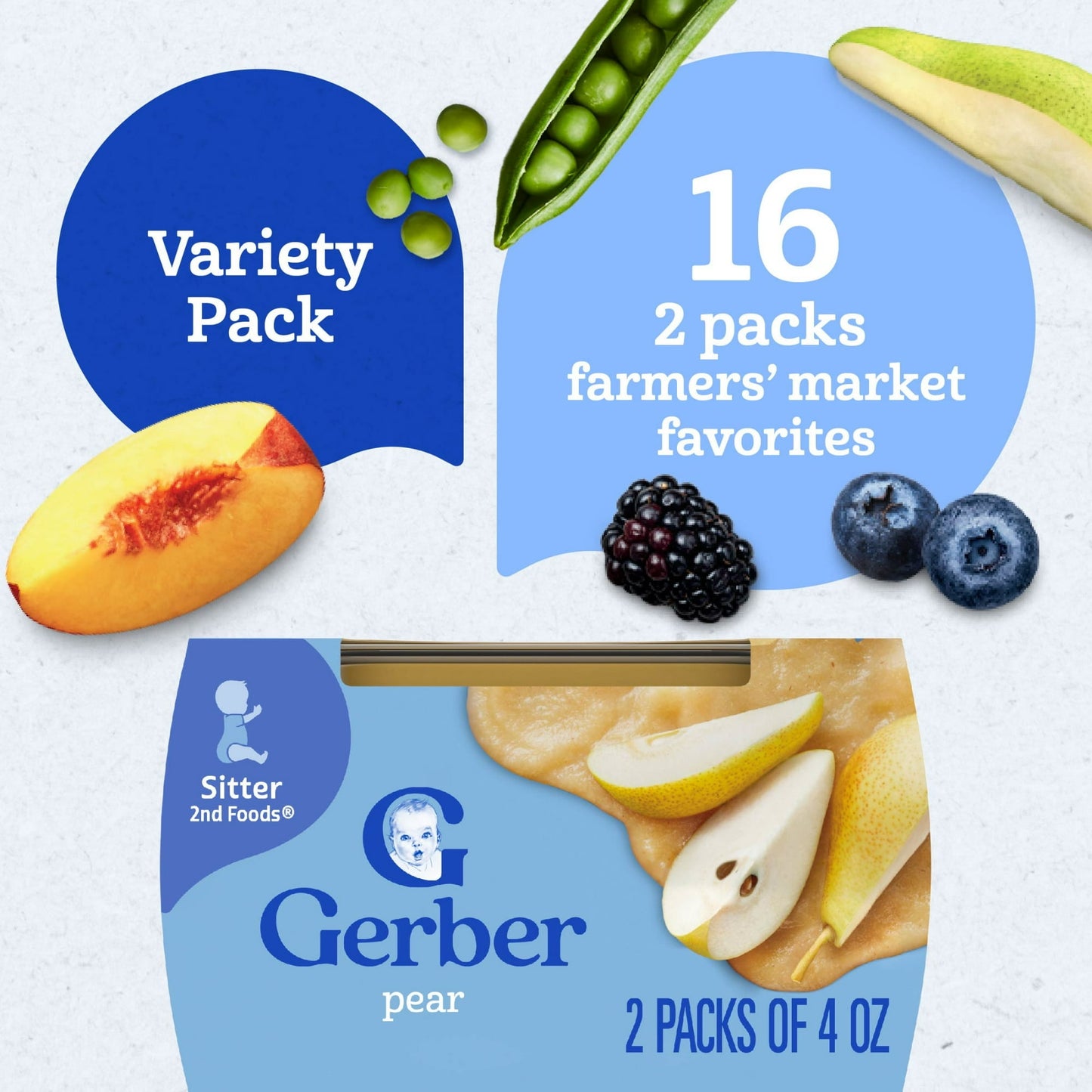 Gerber 2nd Foods Baby Food, Farmers Favorites Variety Pack, 2 oz Tubs (32 Pack)