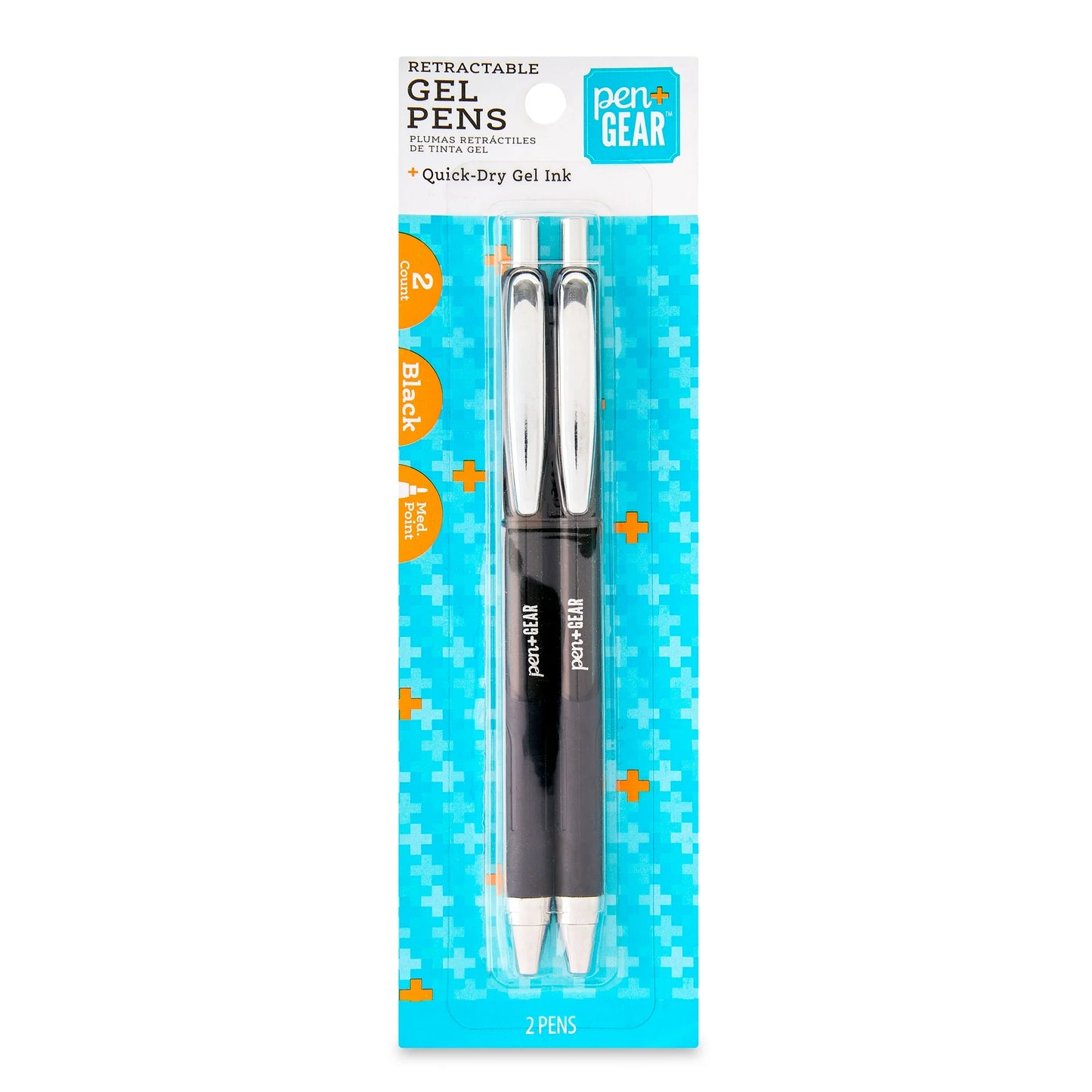 Pen+Gear Retractable Gel Pens, Medium Point, 0.7 mm, Black, 2 Count