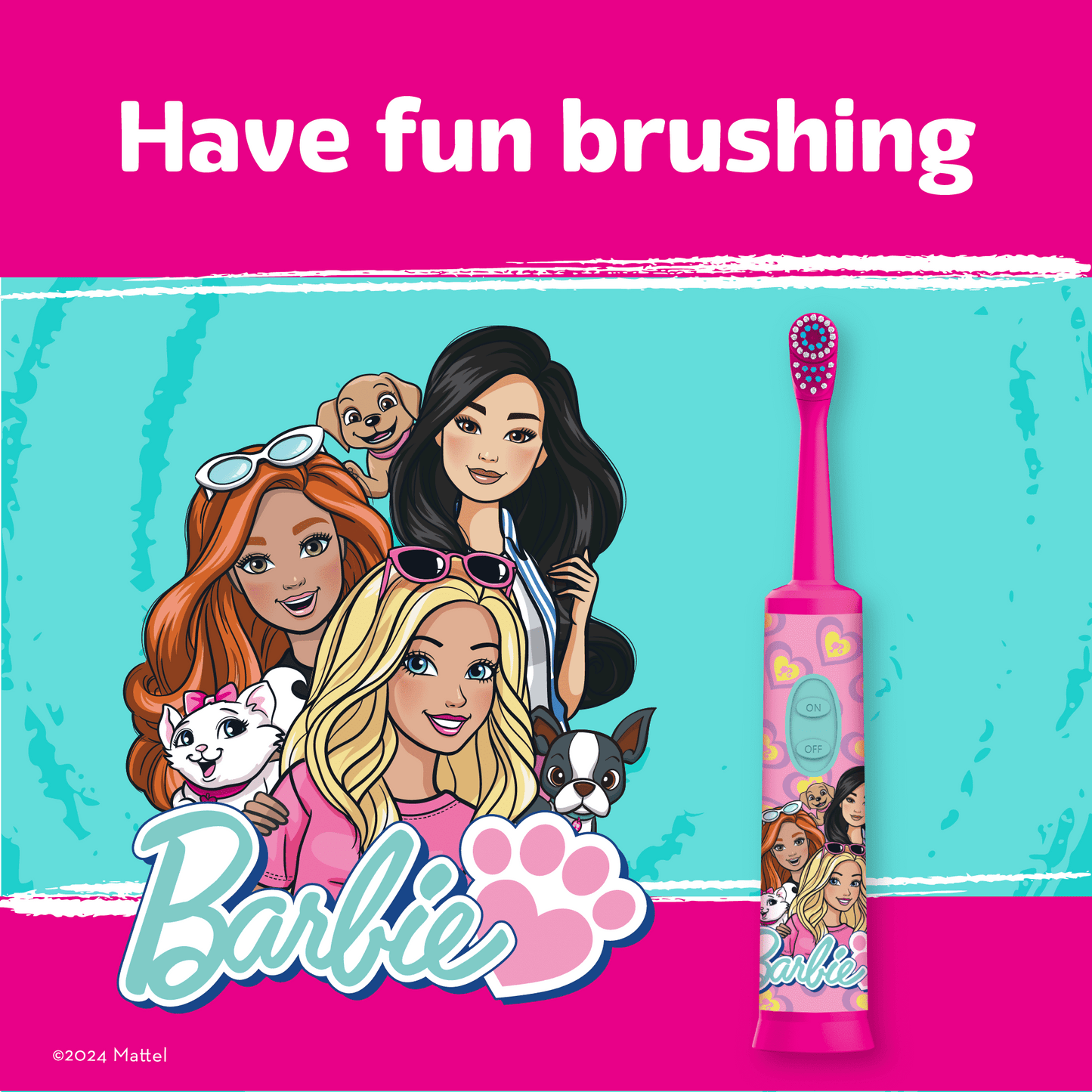 Equate Kids Barbie Oscillating Electric Toothbrush, Battery Powered, Soft Bristles (1 Brush, 2 AAA Batteries)