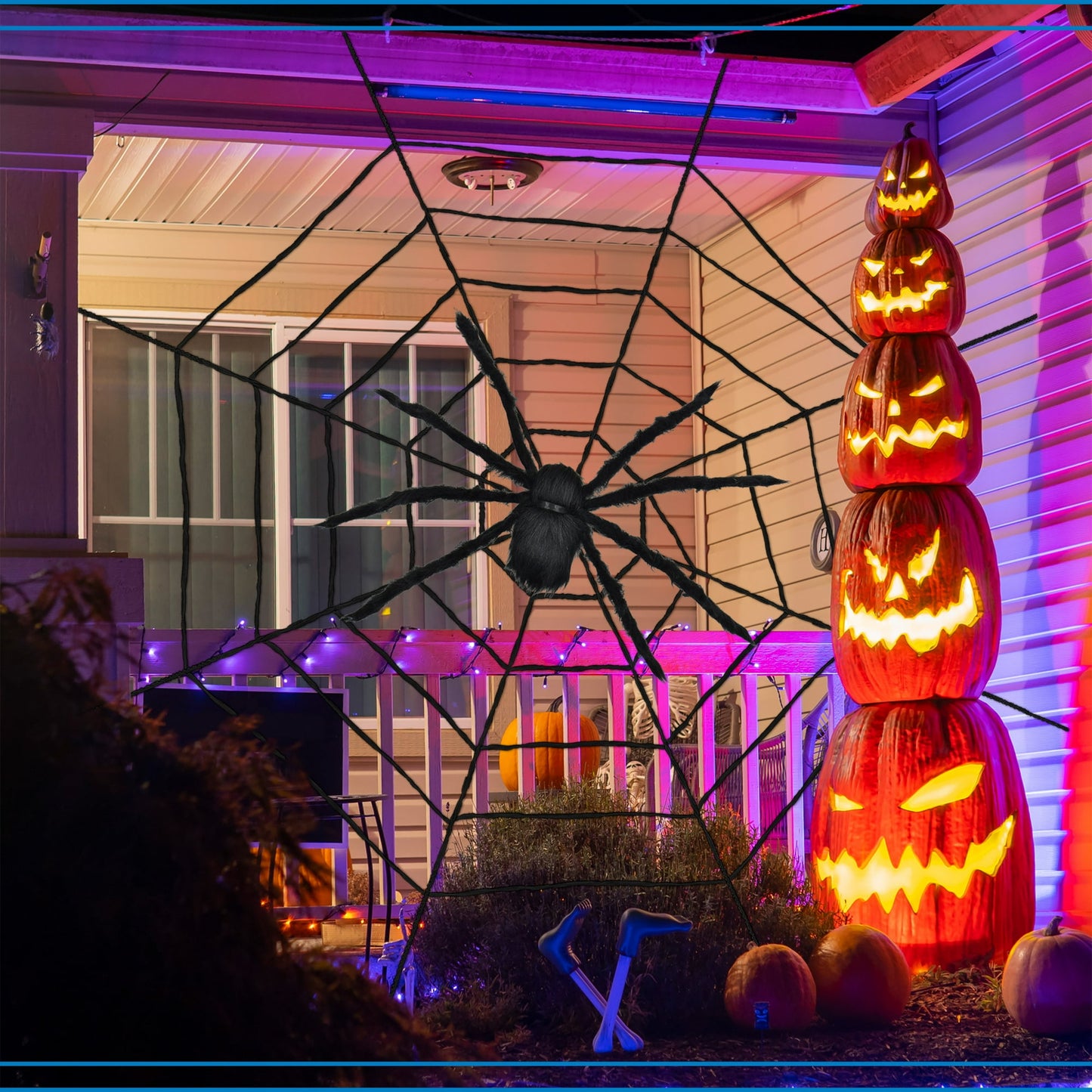 Spider Web with Spider Outdoor Decoration, Black, 8", Halloween by Way To Celebrate