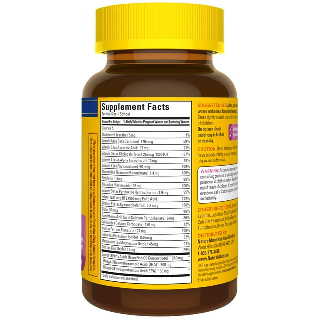 Nature Made Prenatal with Folic Acid + DHA Softgels, Prenatal Vitamin and Mineral Supplement, 70 Count