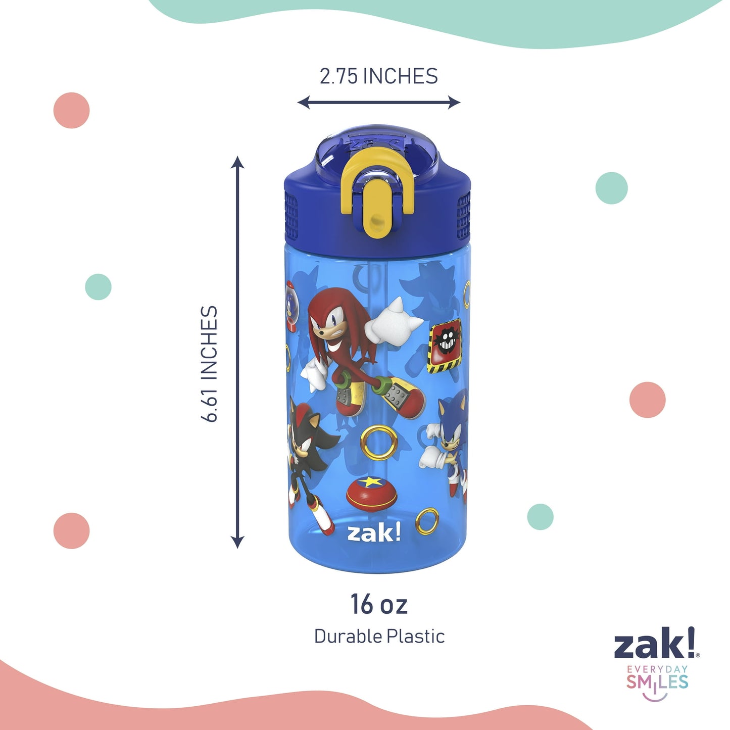 Zak Designs Kids Straw Water Bottle, Durable Plastic Park Bottle with Easy-Open Locking Spout Cover for Travel, Built in Carry Handle
