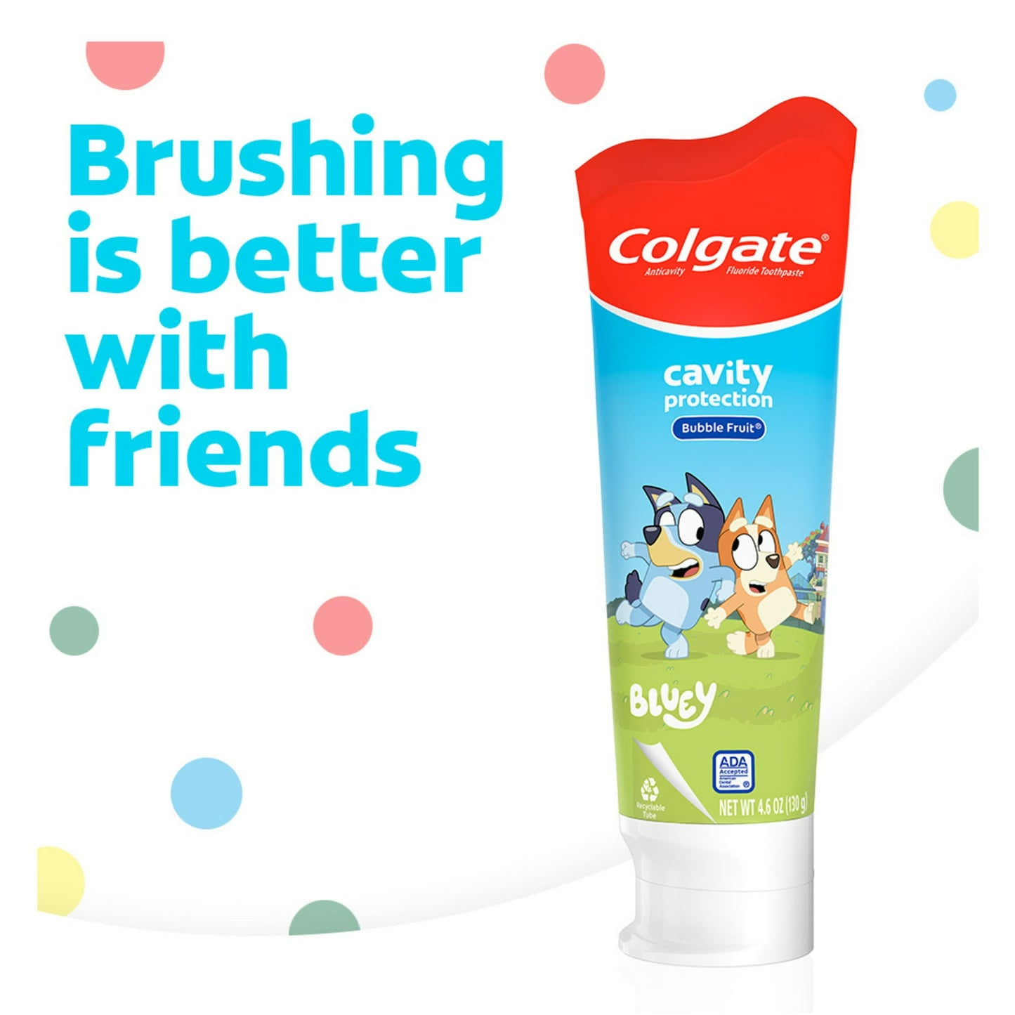 Colgate Bluey Kids Toothpaste with Fluoride, Cavity Protection, Mild Bubble Fruit Flavor, 4.6 oz Tube