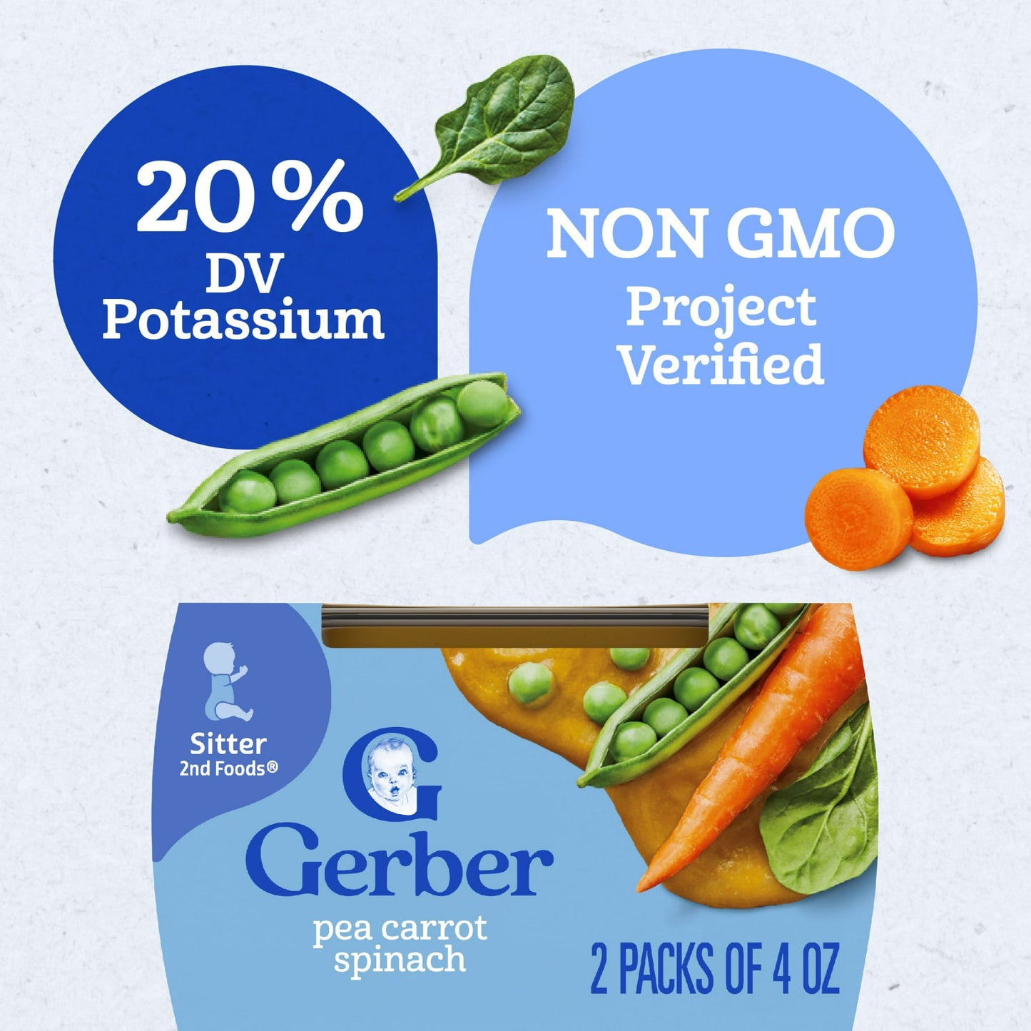 Gerber 2nd Foods Natural for Baby Veggie Power Baby Food, Pea Carrot Spinach, 4 oz Tubs (2 Pack)