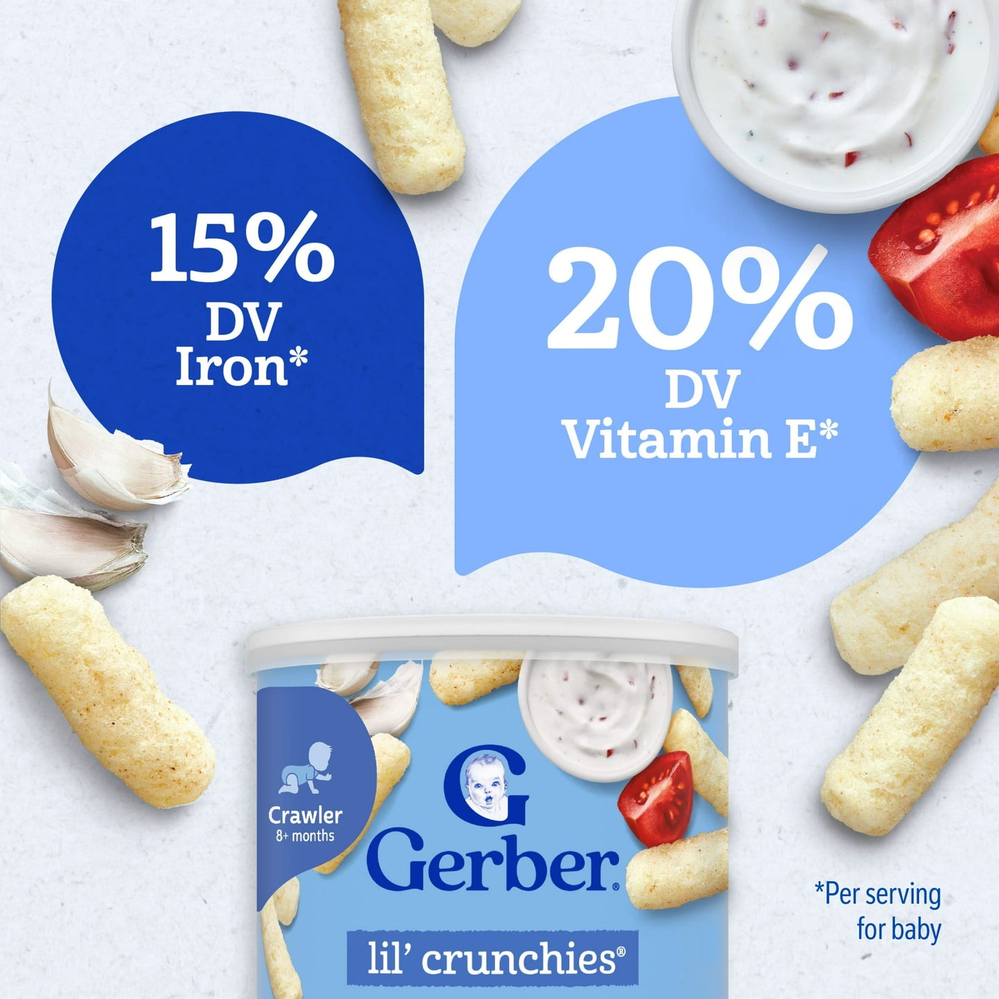 Gerber Stage 3 Baby Food, Veggie Dip Lil Crunchies, 1.48 oz Canister