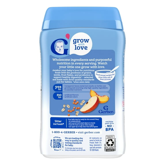 Gerber Cereal for Baby Power Blend 2nd Foods Probiotic Oatmeal Baby Cereal, Peach Apple, 8 oz Canister