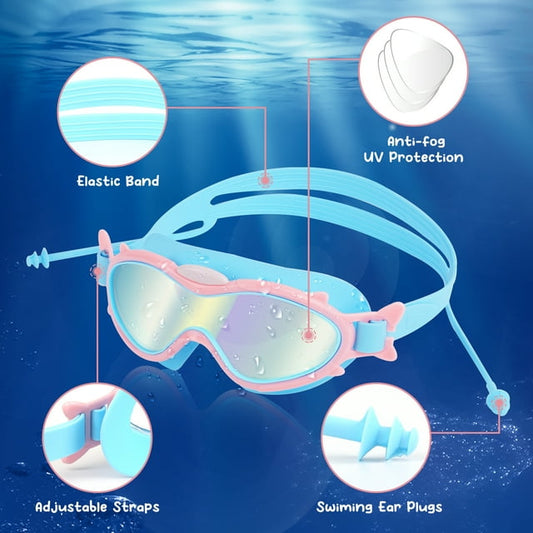 Kids Swim Goggles for Age 3-15 Boys Girls, 2 Pack Swimming Goggles Anti Fog No Leaking Anti Fog Kids Goggles and 2024 Upgraded Design with Ear Nose Plug