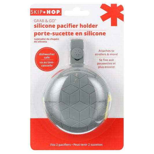 Skip Hop Grab & Go Silicone Pacifier Holder, Grey, Age 0+