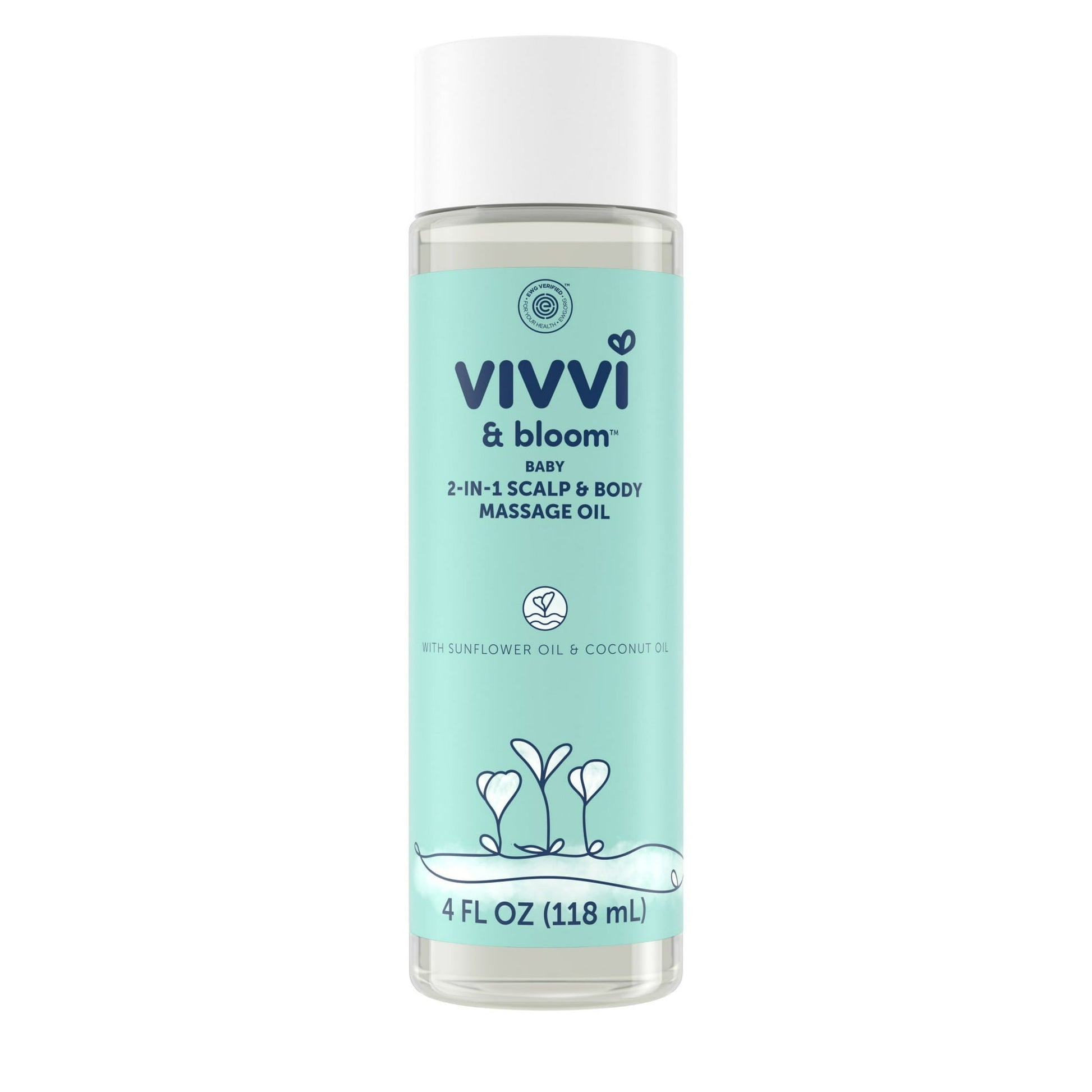 baby 2-in-1 scalp and body massage oil bottle on a white background