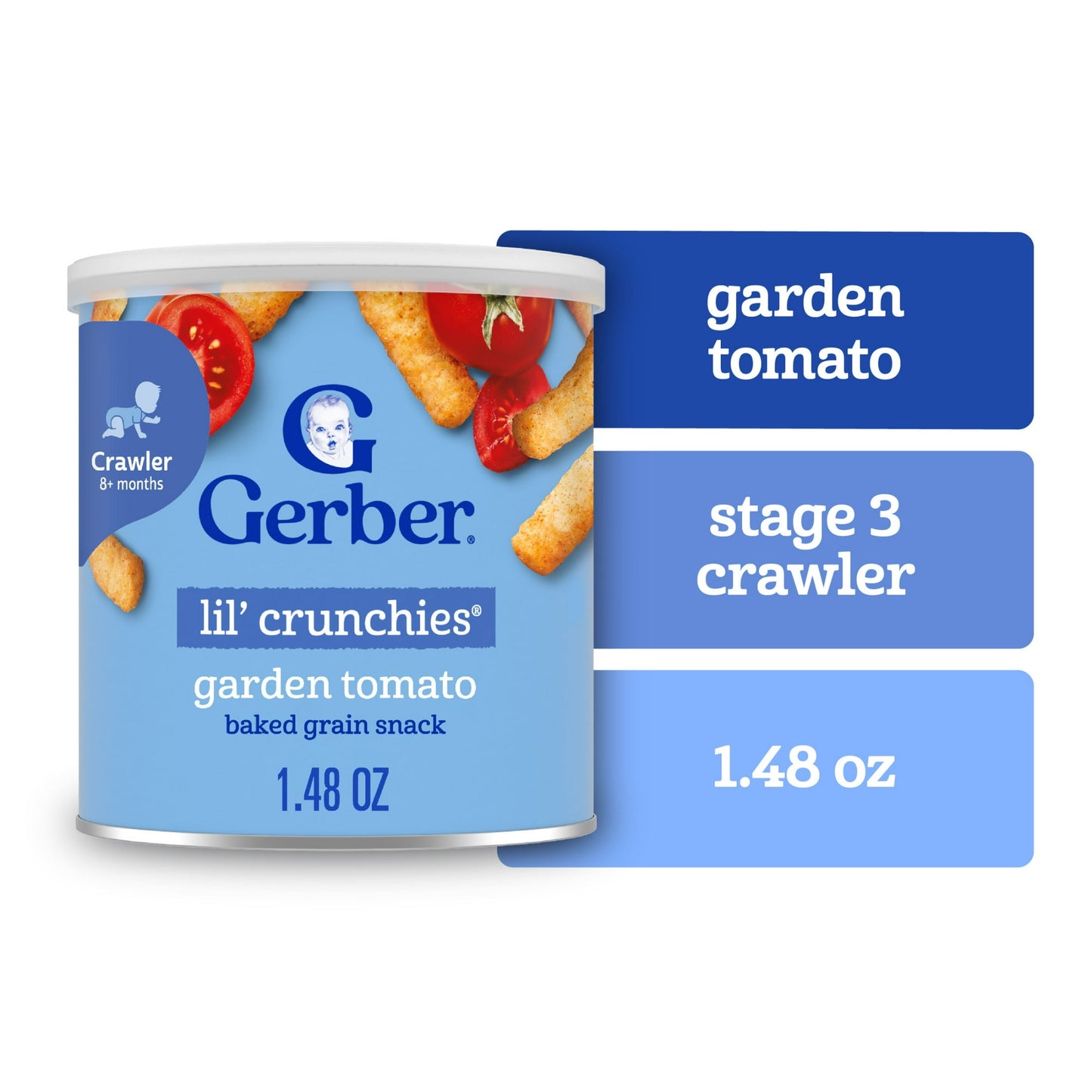 baby food garden tomato snack can with blue label
