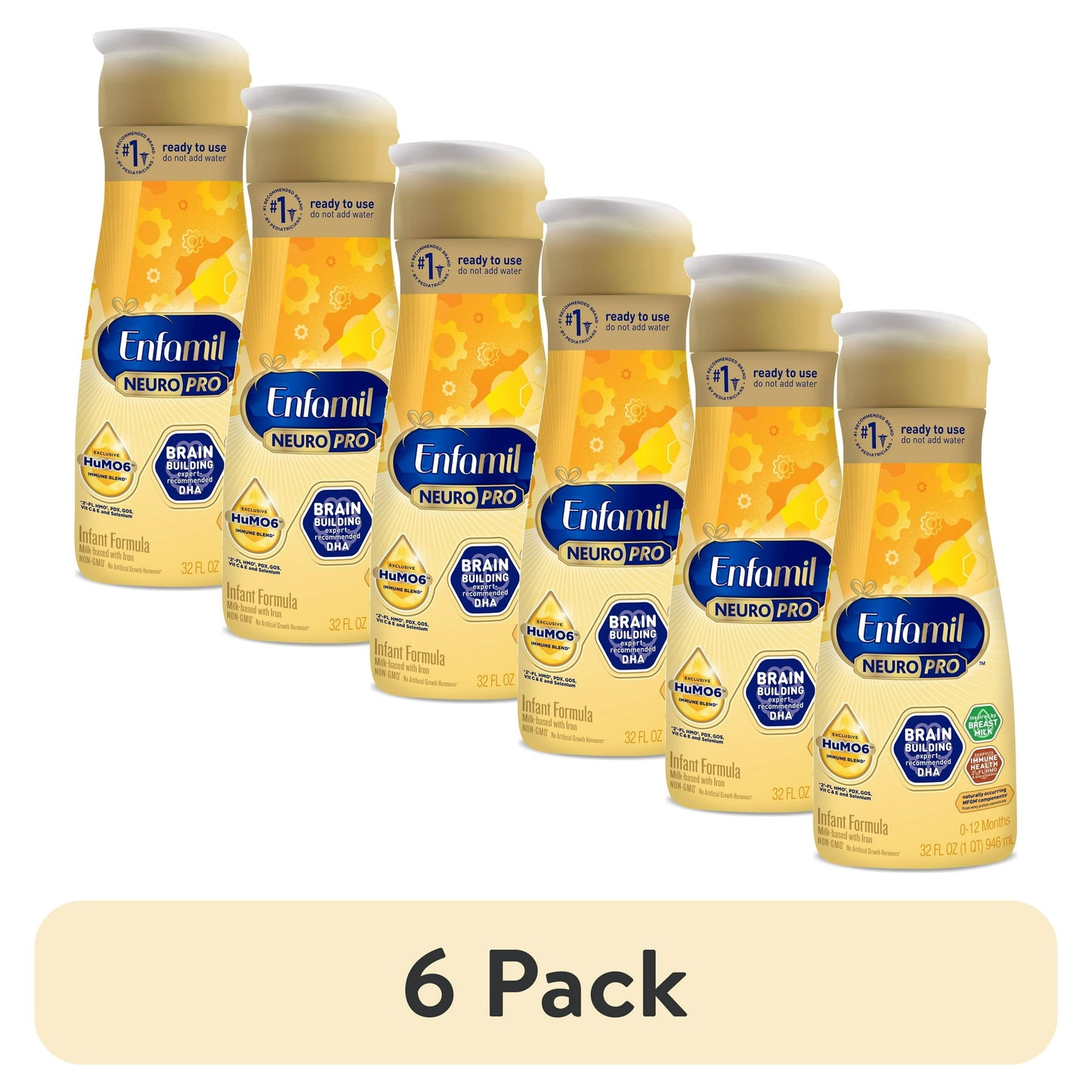 baby formula bottles with a '6 Pack' label on a white background
