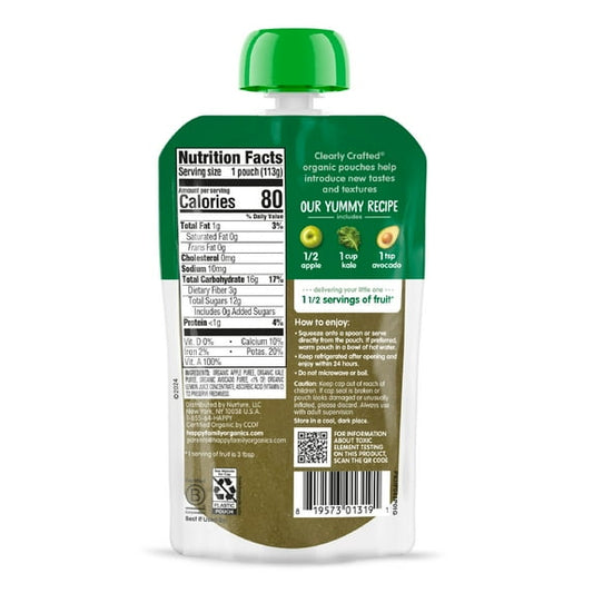 Happy Baby Organics Clearly Crafted, Stage 2 Apple, Kale & Avocado Organic Baby Food, 4oz Pouch