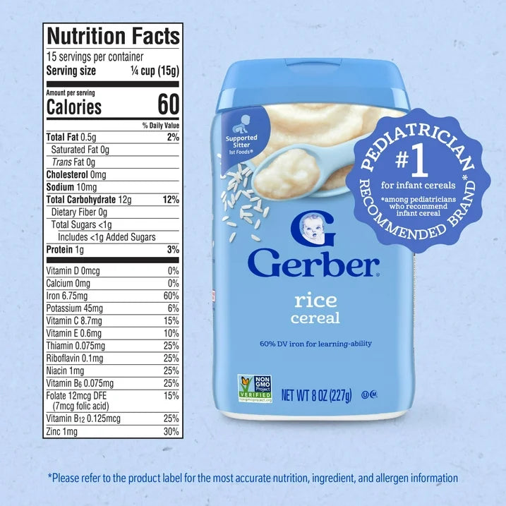 Gerber Stage 1 Baby Food, Baby Rice Cereal, Gerber Cereal For Baby, Infant Cereal 8 oz