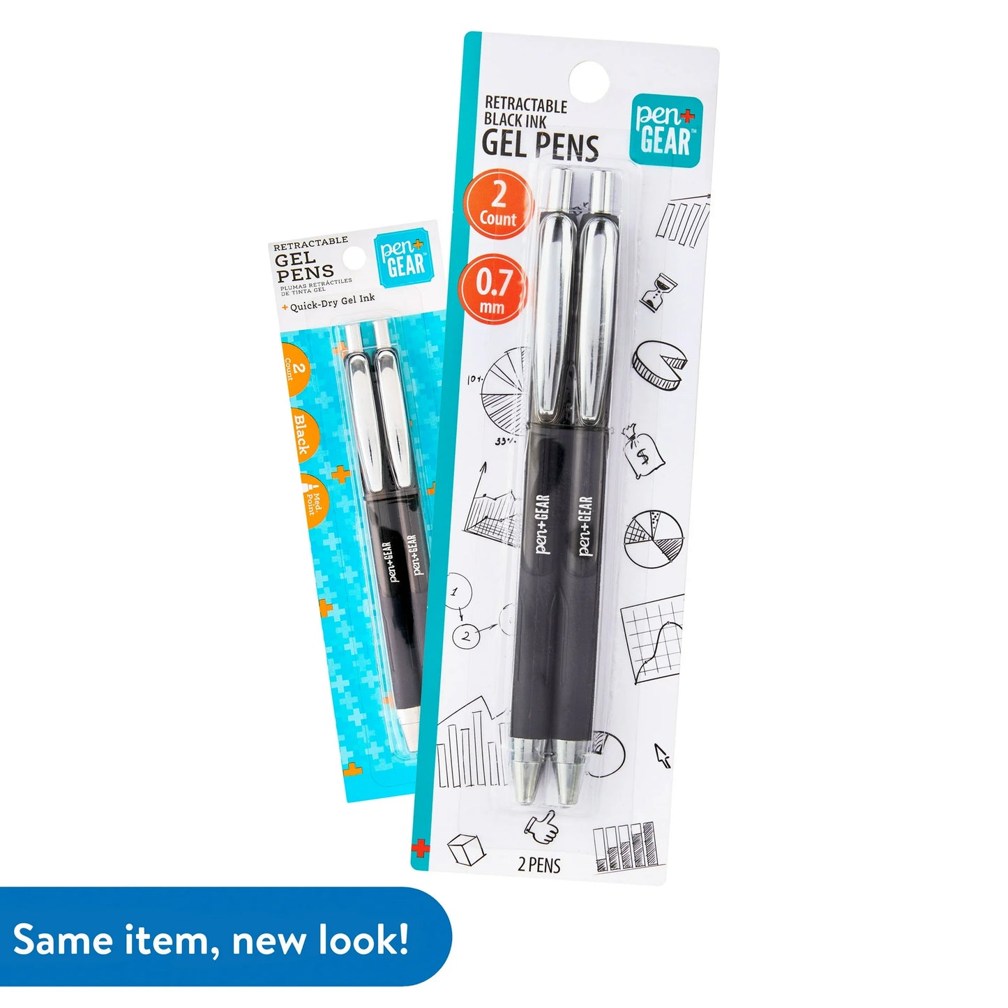 Pen+Gear Retractable Gel Pens, Medium Point, 0.7 mm, Black, 2 Count