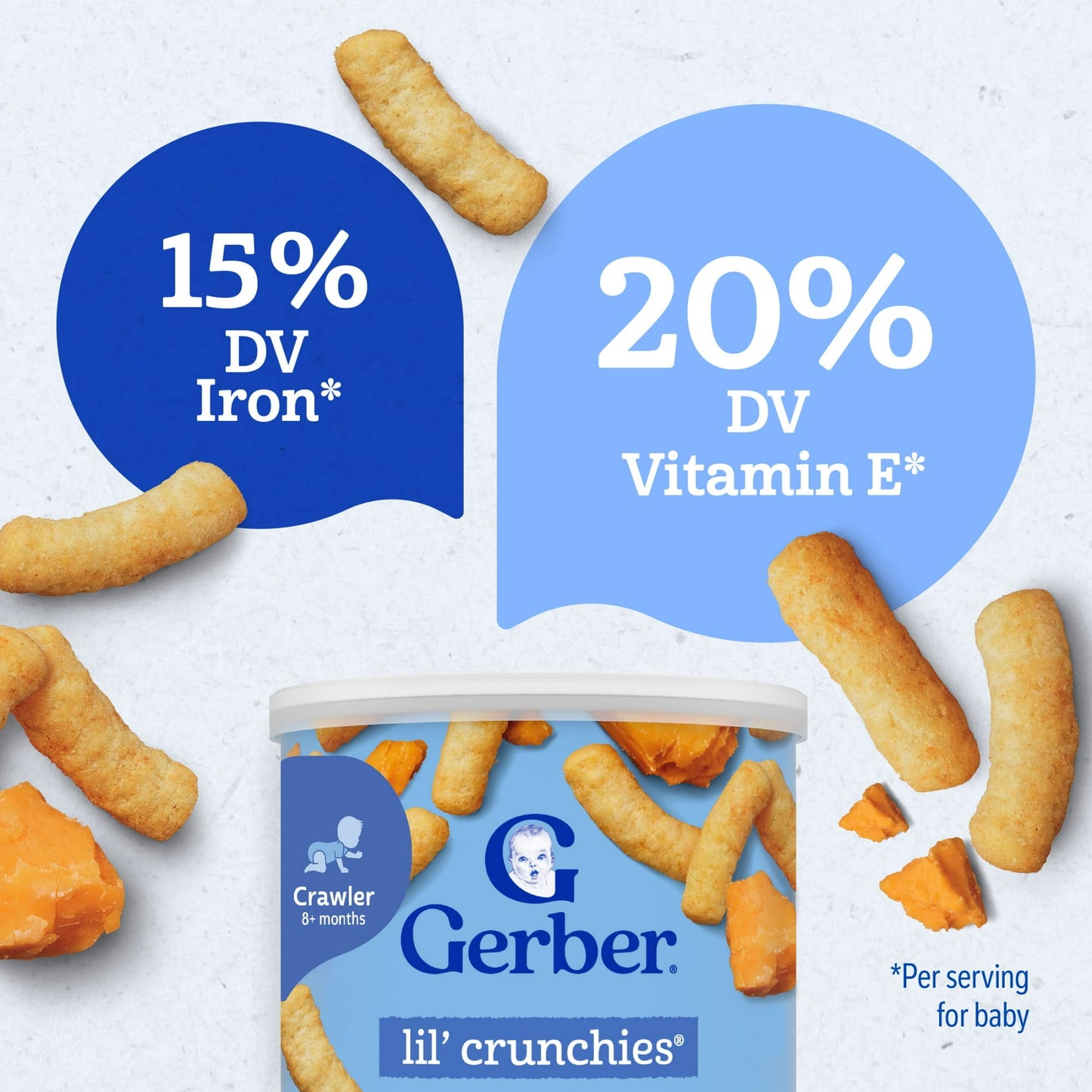 Gerber Stage 3 Baby Food Snacks, Mild Cheddar Lil' Crunchies, Baby Led Feeding 1.48 oz