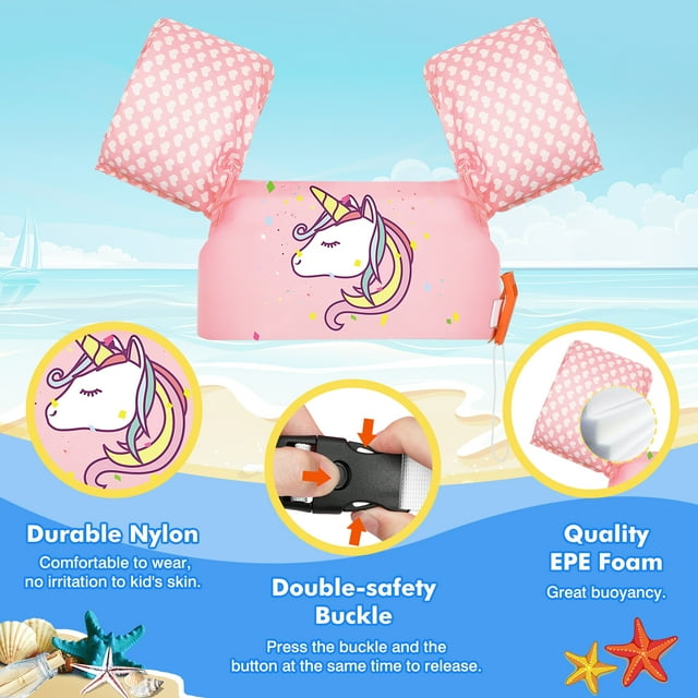 MoKo Swim Floaties Vest for Kid 20-50 lbs, Swimming Arm Float Water Wings for 2-7 Years Old, Pink