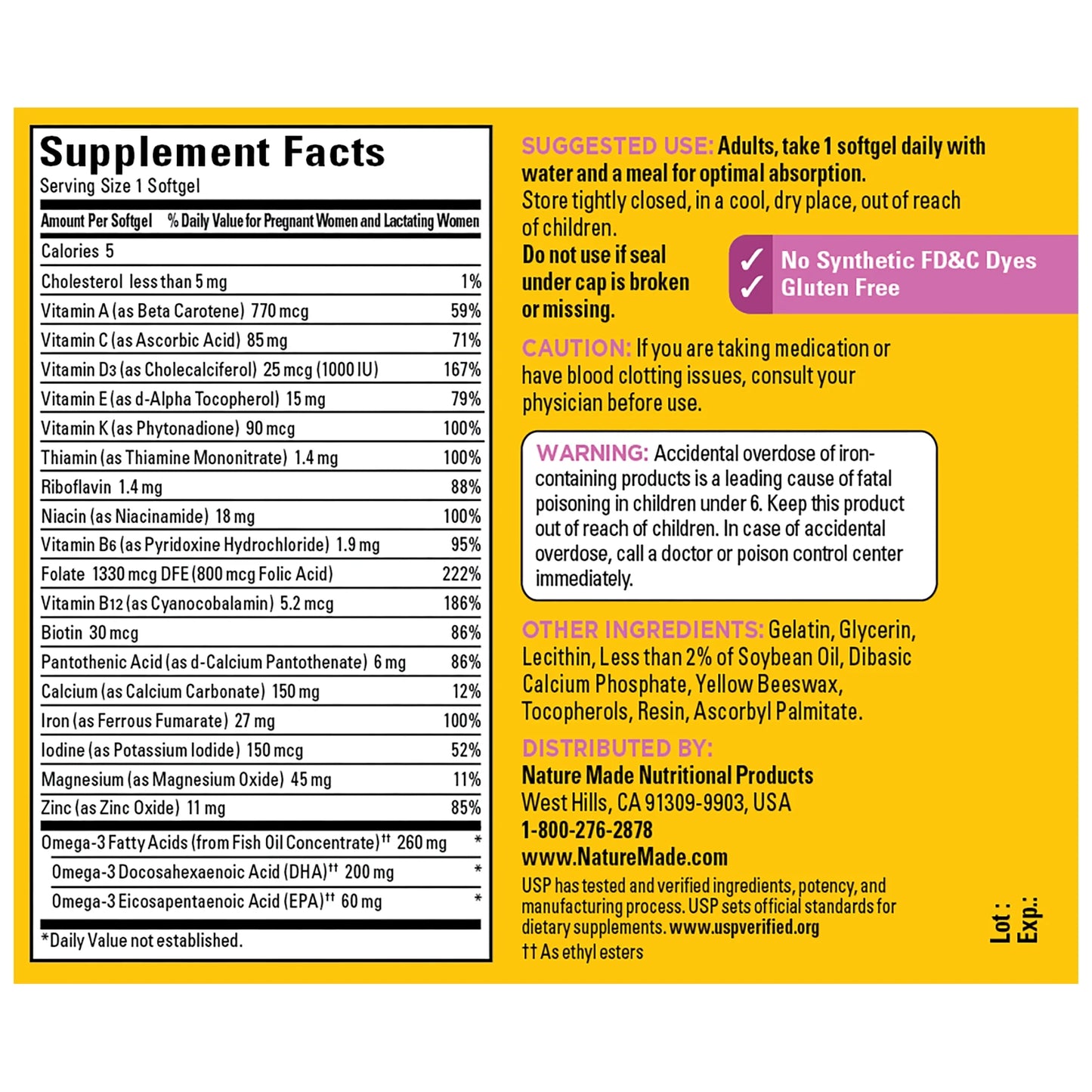 Nature Made Prenatal with Folic Acid + DHA Softgels, Prenatal Vitamin and Mineral Supplement, 70 Count