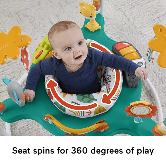 Image displaying text below and a baby activity jumper with a baby inside