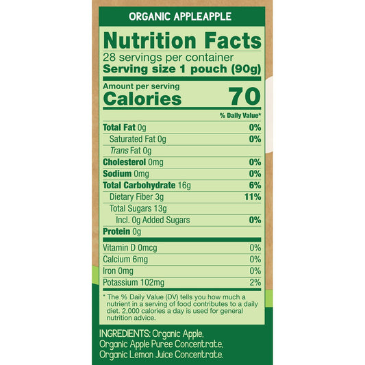GoGo SqueeZ Organic Applesauce Pouches, Apple Apple, 3.2 oz., 28 ct.