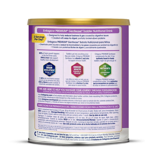Enfagrow Premium Gentlease Toddler Nutritional Drink, For Easing Fussiness, Gas & Crying, 29.1 Oz Can, 4 Count