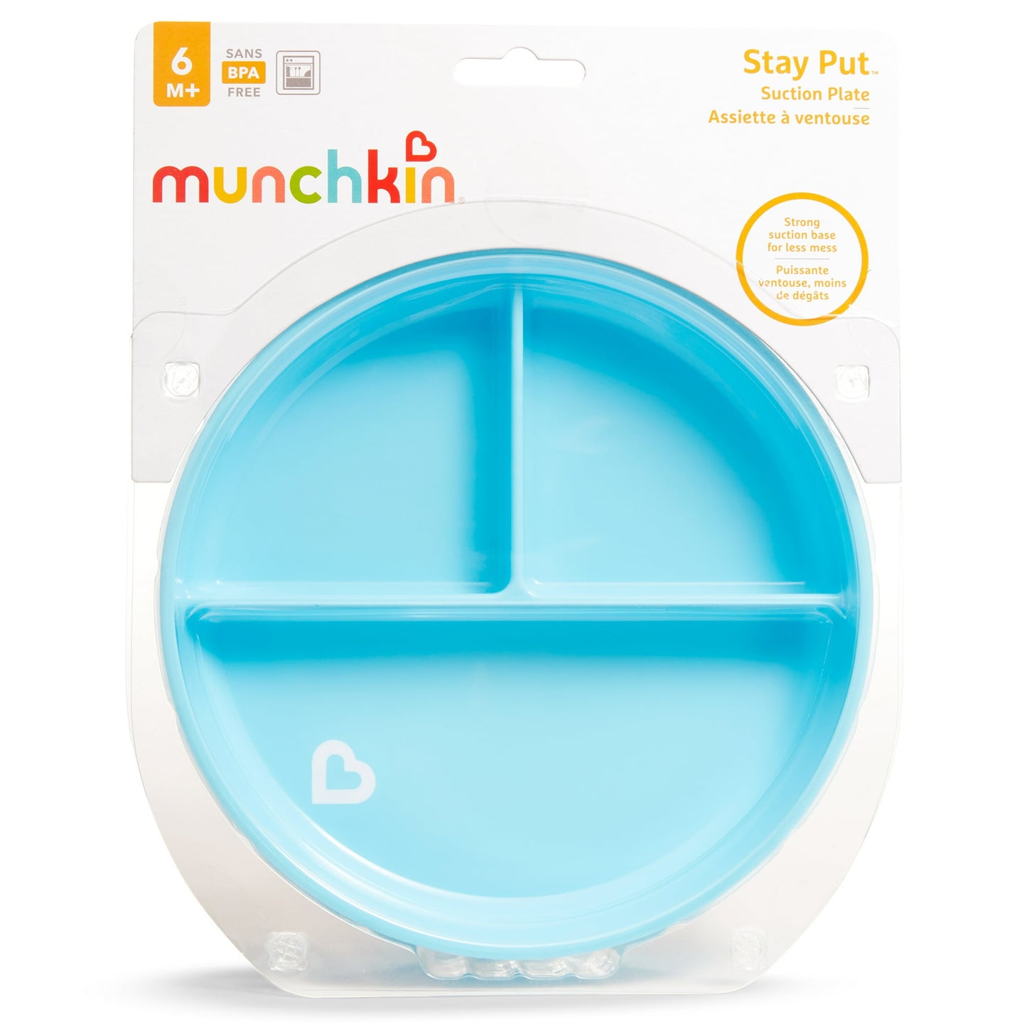 (3 pack) Munchkin Stay Put Divided Section Suction Plate, Blue, Unisex