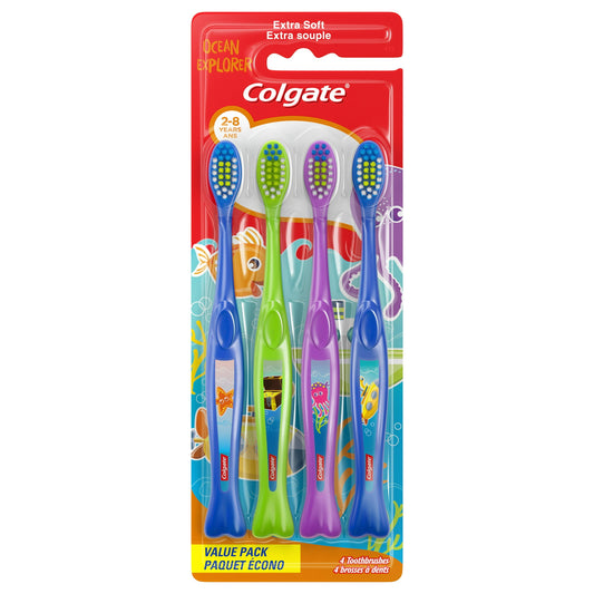 children's toothbrush set in a packaging with colorful design